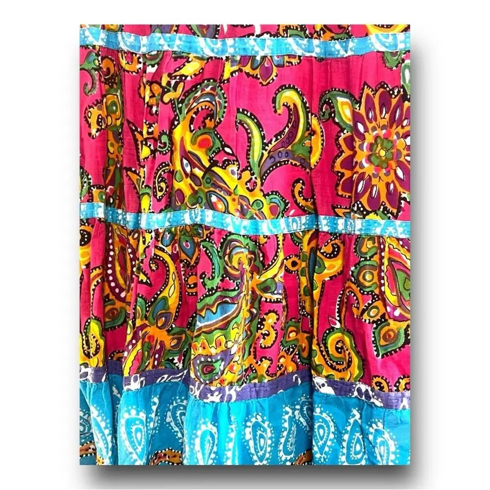 PINK TURQUOISE FLORAL TIER MAXI SKIRT SZ XLG